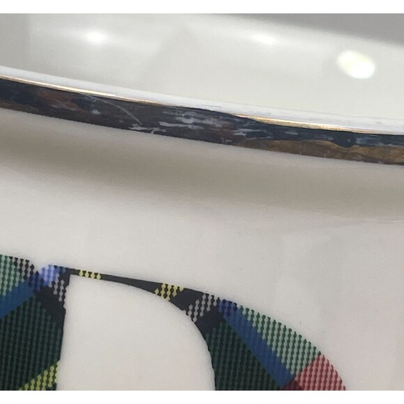 Pottery Barn Tartan Plaid Letter R Monogram Inital Mug 2017 Retired Gold Classic - Picture 5 of 10